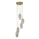 SEARCHLIGHT Rocky 5Lt Multi Drop Pendant, Satin Brass Metal & Glass
