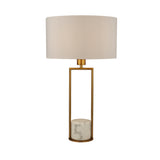 SEARCHLIGHT CLAIRE Table Lamp - Gold Metal, White Marble & White Fabric Shade