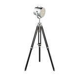 SEARCHLIGHT STUDIO Tripod Floor Lamp - Chrome Metal & Black Wood