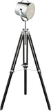 SEARCHLIGHT STUDIO Tripod Floor Lamp - Chrome Metal & Black Wood
