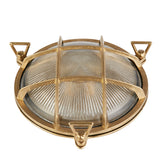 SEARCHLIGHT BULKHEAD Outdoor Wall/ Ceiling Light - Solid Brass Metal & Clear Ribbed Glass