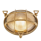 SEARCHLIGHT BULKHEAD Outdoor Wall/ Ceiling Light - Solid Brass Metal & Clear Ribbed Glass