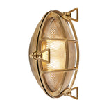 SEARCHLIGHT BULKHEAD Outdoor Wall/ Ceiling Light - Solid Brass Metal & Clear Ribbed Glass