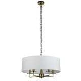 SEARCHLIGHT KNIGHTBRIDGE 5Lt Pendant - Antique Brass & White Linen Shade