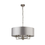 SEARCHLIGHT KNIGHTSBRIDGE 5Lt Pendant - Satin Silver Metal & Silver Faux Silk Shade