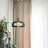 SEARCHLIGHT FRISBEE Pendant - Black Metal & Smoked Glass