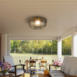 SEARCHLIGHT BULKHEAD Outdoor Wall/ Ceiling Light - Black Gold Aluminium & Clear Holophane Style Glass