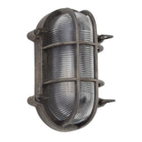 SEARCHLIGHT BULKHEAD Outdoor Wall/ Ceiling Light - Black Silver Aluminium & Clear Holophane Style Glass
