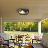 SEARCHLIGHT BULKHEAD Outdoor Wall/ Ceiling Light - Black Silver Aluminium & Clear Holophane Style Glass