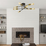 SEARCHLIGHT ARMSTRONG 8LT SEMI-FLUSH - BLACK & SATIN BRASS METAL