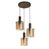 SEARCHLIGHT Sweden 3Lt Multi-Drop Pendant - Mocha Metal & Amber Glass