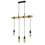 SEARCHLIGHT WOODY 4LT BAR PENDANT - NATURAL WOOD & BLACK METAL