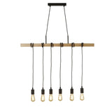 SEARCHLIGHT WOODY 6LT BAR PENDANT - NATURAL WOOD & BLACK METAL