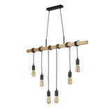 SEARCHLIGHT WOODY 6LT BAR PENDANT - NATURAL WOOD & BLACK METAL