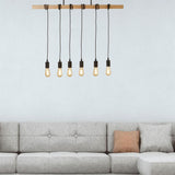 SEARCHLIGHT WOODY 6LT BAR PENDANT - NATURAL WOOD & BLACK METAL