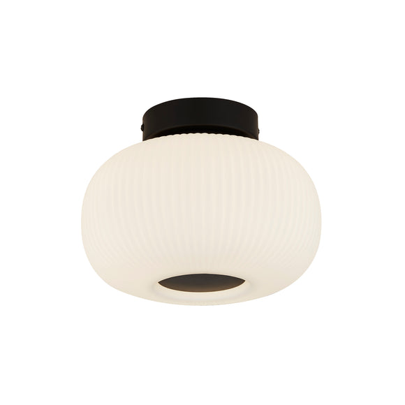 SEARCHLIGHT LUMINA FLUSH - Black Metal & Opal Ribbed Glass