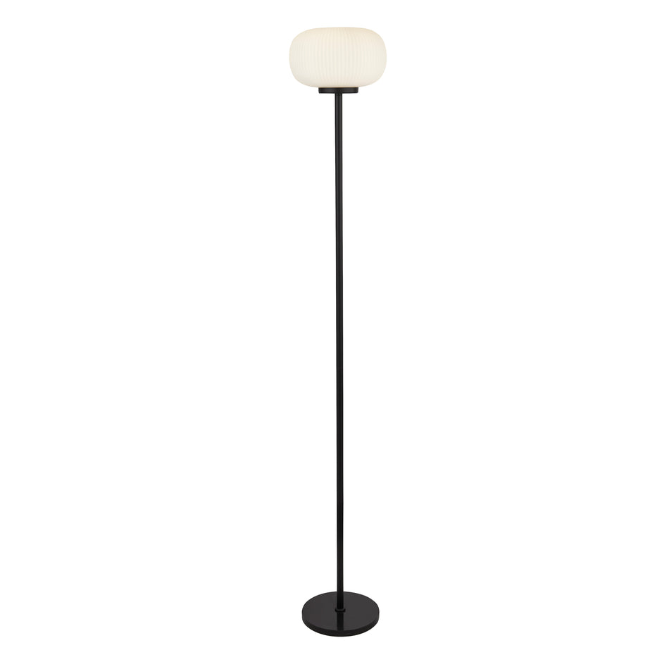 LUMINA Floor Lamp - Black Metal & Opal Ribbed Glass