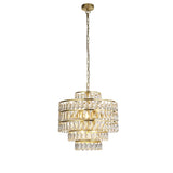 Searchlight - Lux & Belle 9LT Pendant - Satin Brass with Metal & Clear Pear Drop Crystals