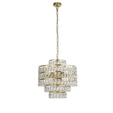 Searchlight - Lux & Belle 9LT Pendant - Satin Brass with Metal & Clear Pear Drop Crystals
