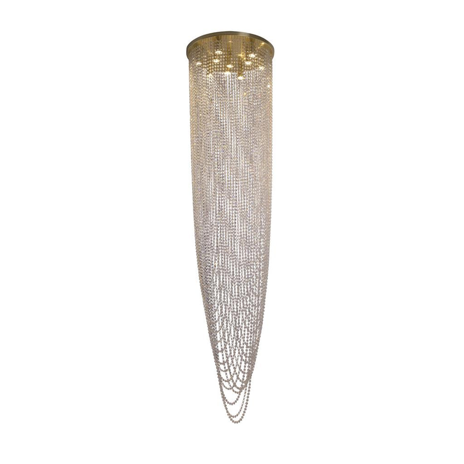 Swoop 10Lt Pendant, Satin Brass & Clear Crystal