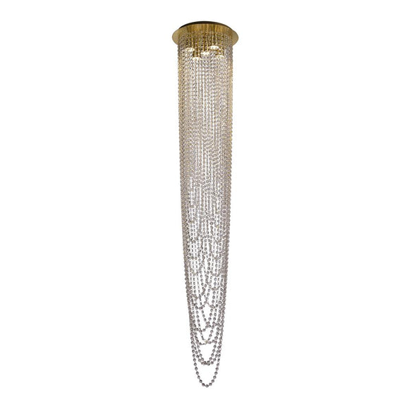 SEARCHLIGHT Swoop 5LT Pendant, Satin Brass Lamp & Clear Crystal