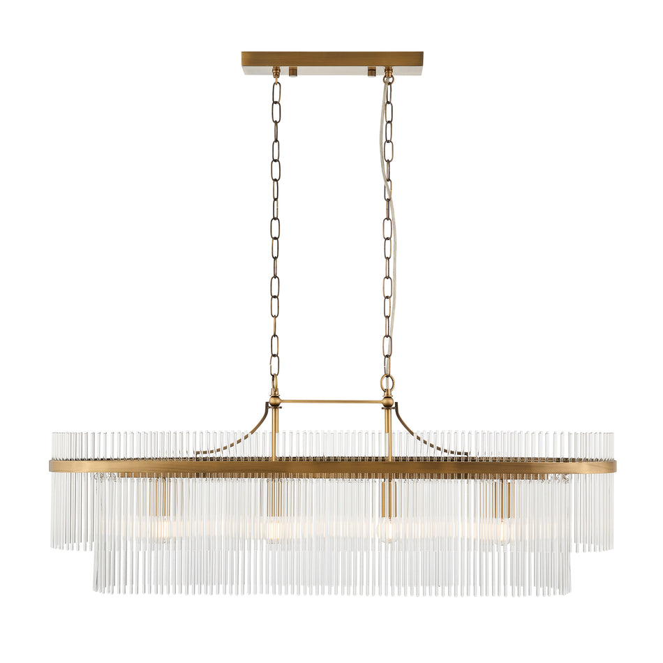 Marietta 4lt Linear Pendant - Antique Brass, Clear Glass Rods