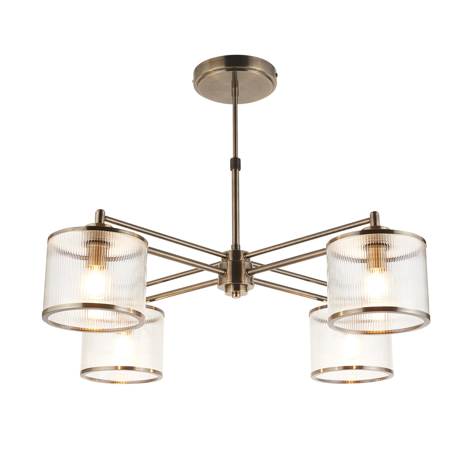 Ridgeton 4lt Pendant - Antique Brass & Clear Ribbed Glass