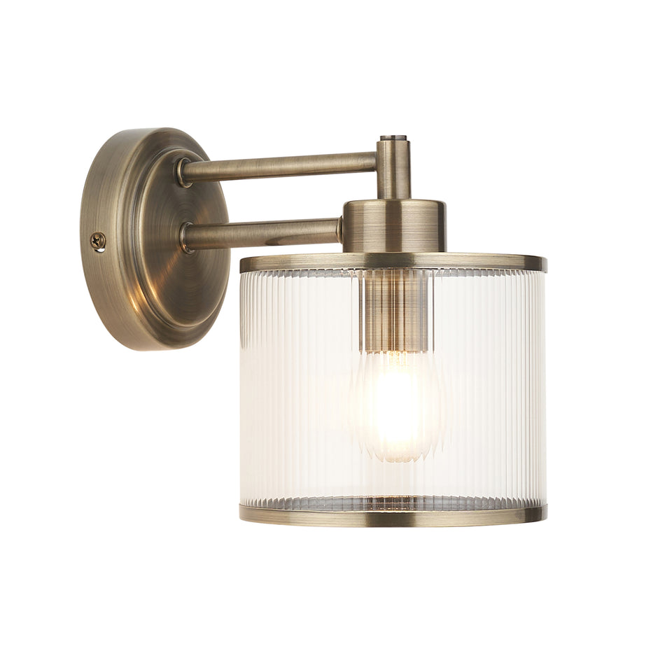 Ridgeton Wall Light - Antique Brass & Clear Ribbed Glass