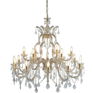 SEARCHLIGHT MARIE THERESE 18Lt Chandelier - Polished Brass Metal & Clear Crystal