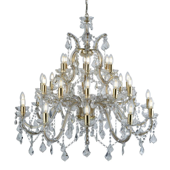 SEARCHLIGHT MARIE THERESE 30Lt Chandelier - Polished Brass Metal & Clear Crystal