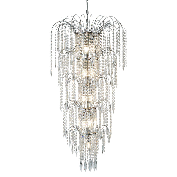 SEARCHLIGHT WATERFALL 13Lt Pendant - Chrome Metal & Crystal