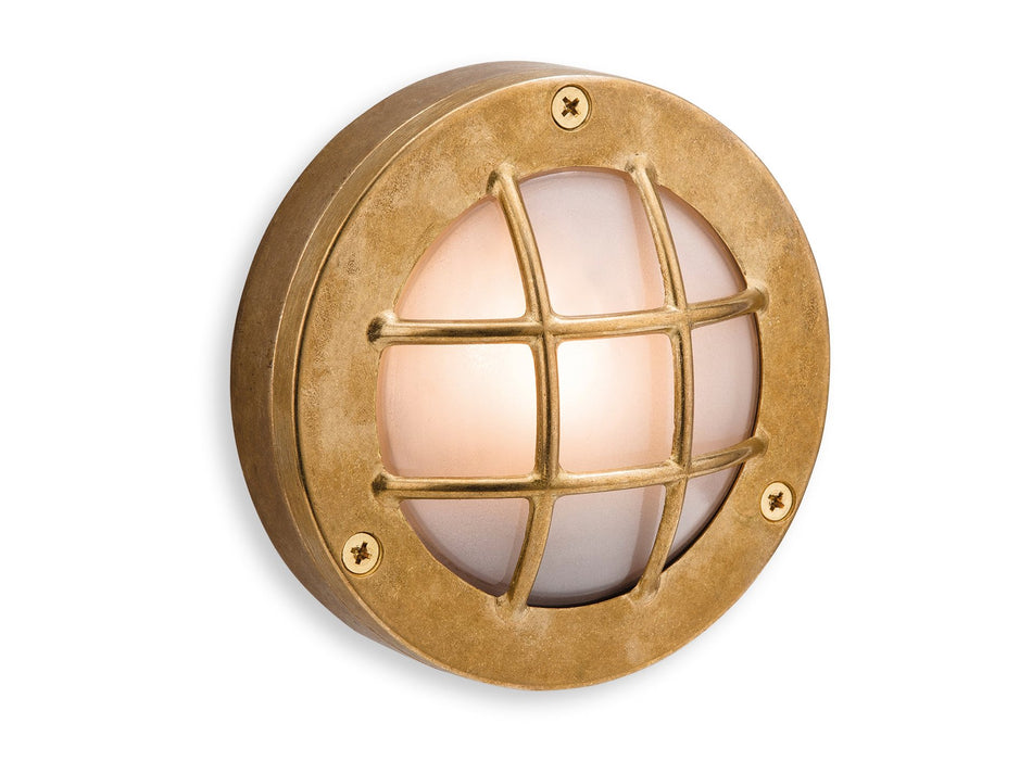 Nautic Outdoor Wall / Flush Ceiling Fitting - Solid Brass with Frosted Glass