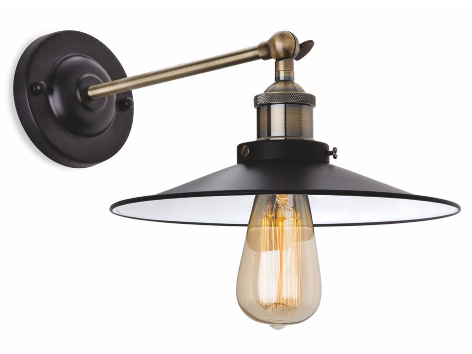 Ashby Wall Light - Retro Style, Black with Antique Brass