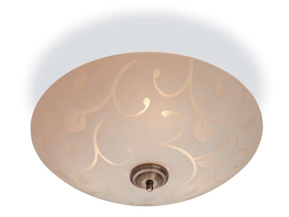 Sadie Semi Flush Ceiling Fitting - Opal Glass with Decorative Pattern, Antique Brass