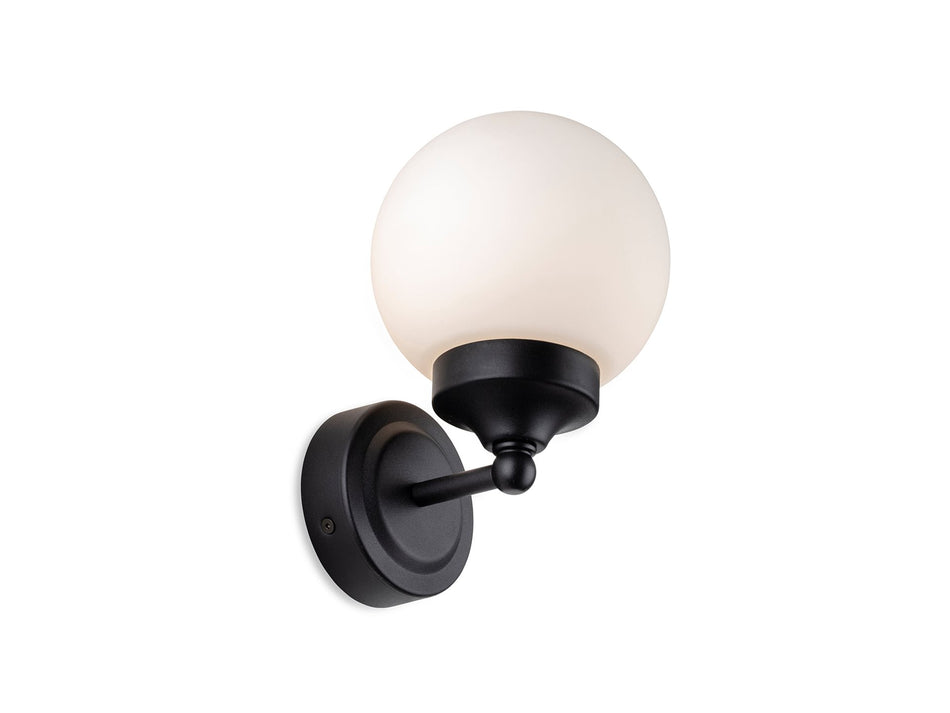 Louis Bathroom Wall Light - Contemporary Style, Black with Opal White Glass