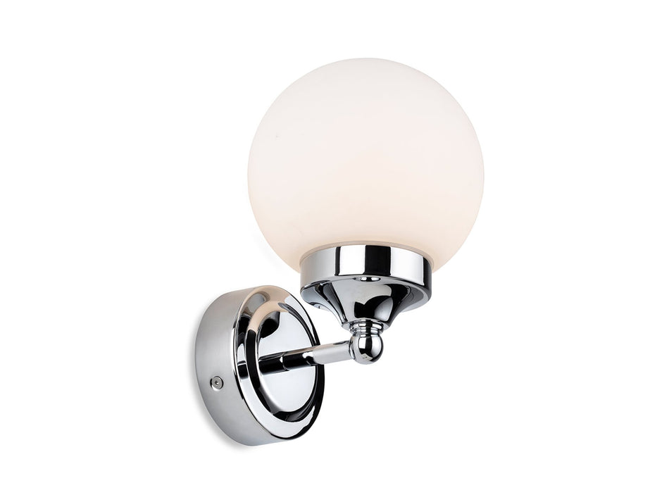 Louis Bathroom Wall Light - Contemporary Style, Chrome with Opal White Glass