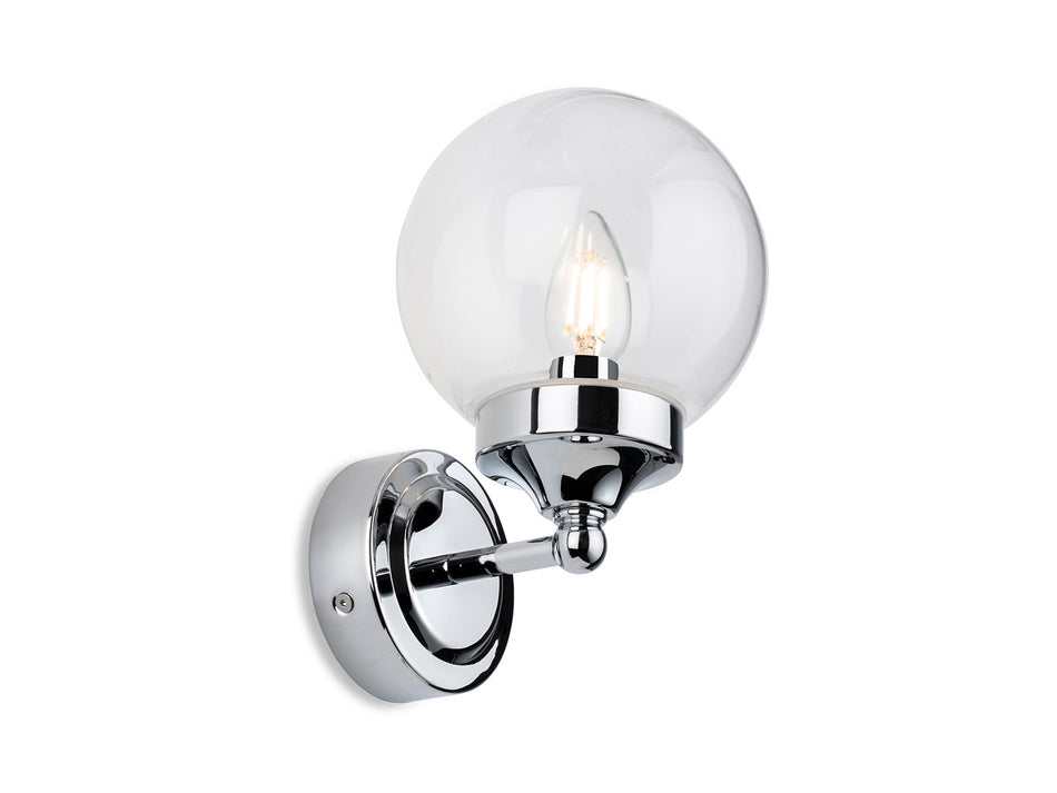 Oscar Bathroom Wall Light - Contemporary Style, Chrome with Clear Glass