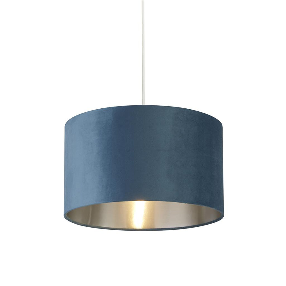 28cm Drum Shade with Silver Inner - Teal Velvet