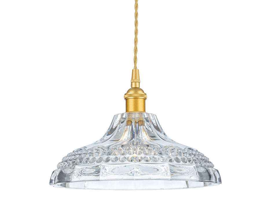 Wilshire Pendant - Satin Gold with Clear Decorative Glass - 240mm