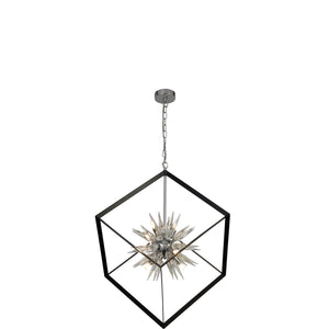 SEARCHLIGHT STELLAR 6Lt Pendant - Black Metal & Clear Crystal