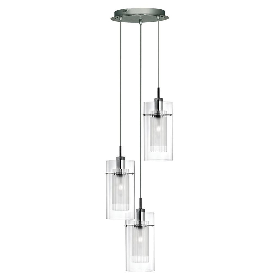 Duo I 3Lt Multi-Drop Pendant - Chrome Metal & Double Glass