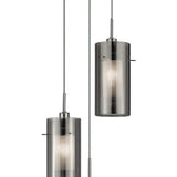 SEARCHLIGHT Duo II 3Lt Multi-Drop Pendant - Satin Silver & Smoked Glass