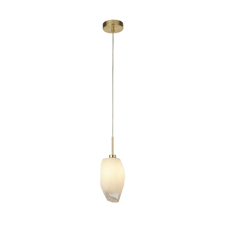 Rocky 1Lt Pendant, Satin Brass Metal & Glass