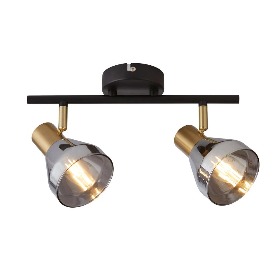 SEACHLIGHT WESTMINSTER 2Lt Spotlight - Black, Satin Brass Metal & Smoked Glass