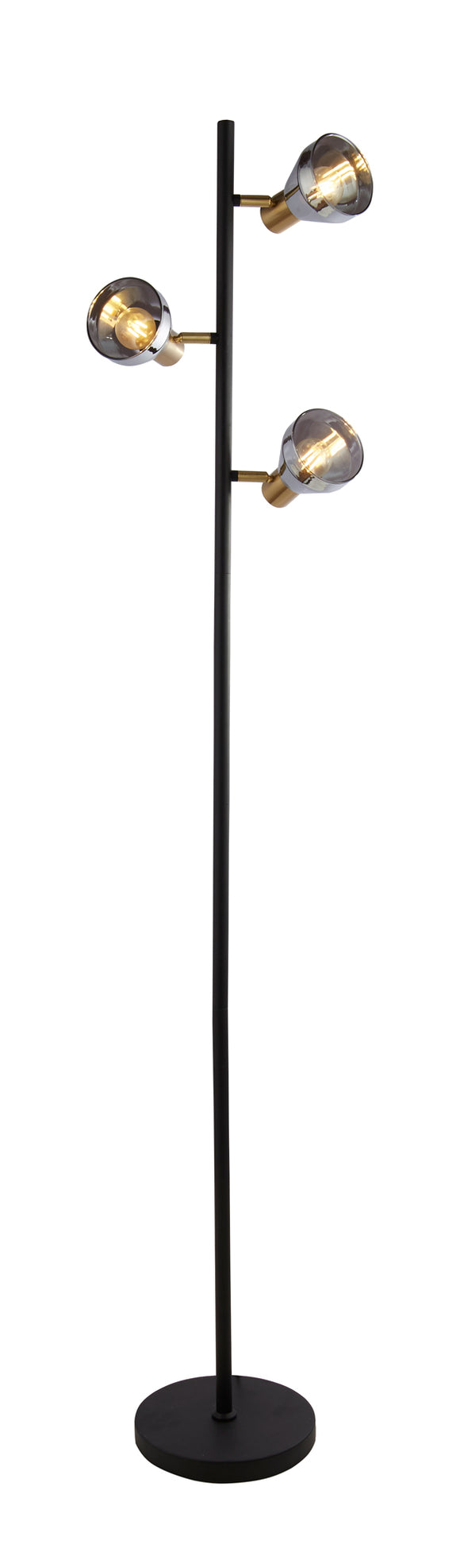 SEARCHLIGHT WESTMINSTER 3Lt Floor Lamp - Black Satin Brass Metal & Smoked Glass