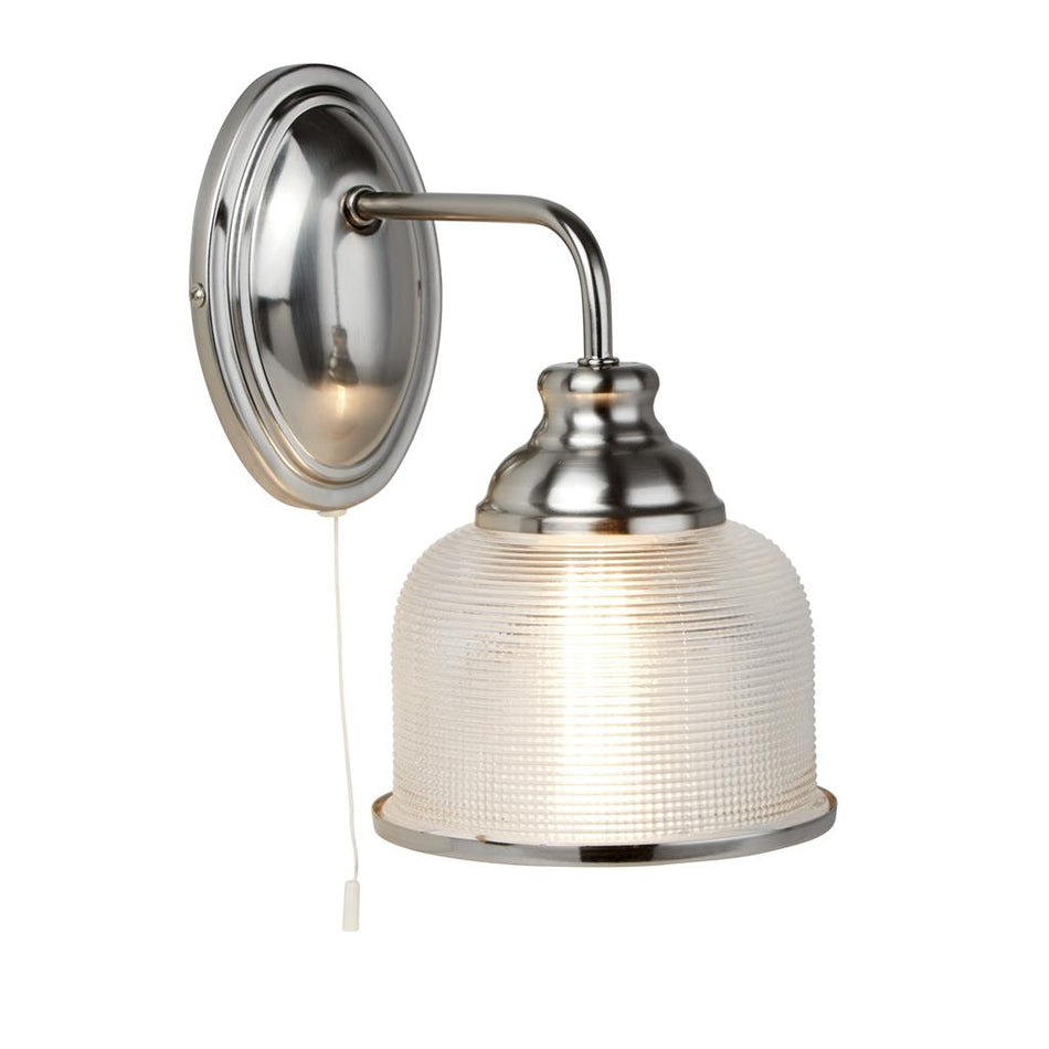 BISTRO II Wall Light - Satin Silver & Holophane Style Glass