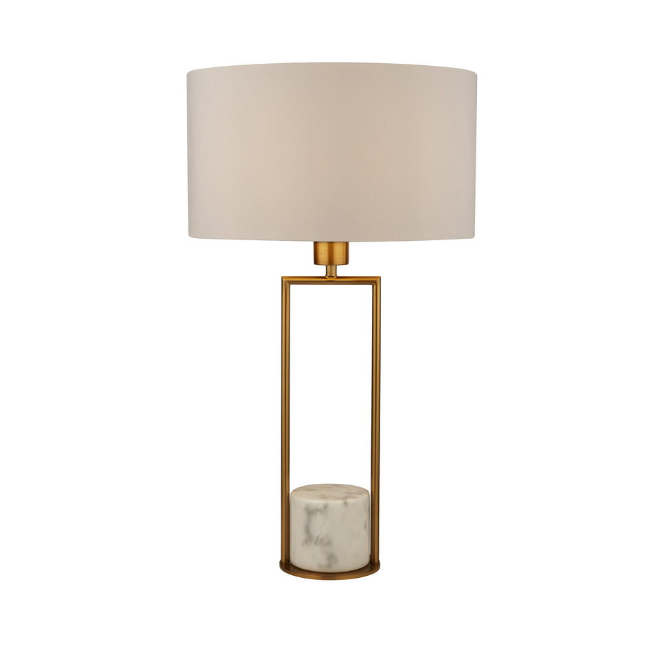 SEARCHLIGHT CLAIRE Table Lamp - Gold Metal, White Marble & White Fabric Shade