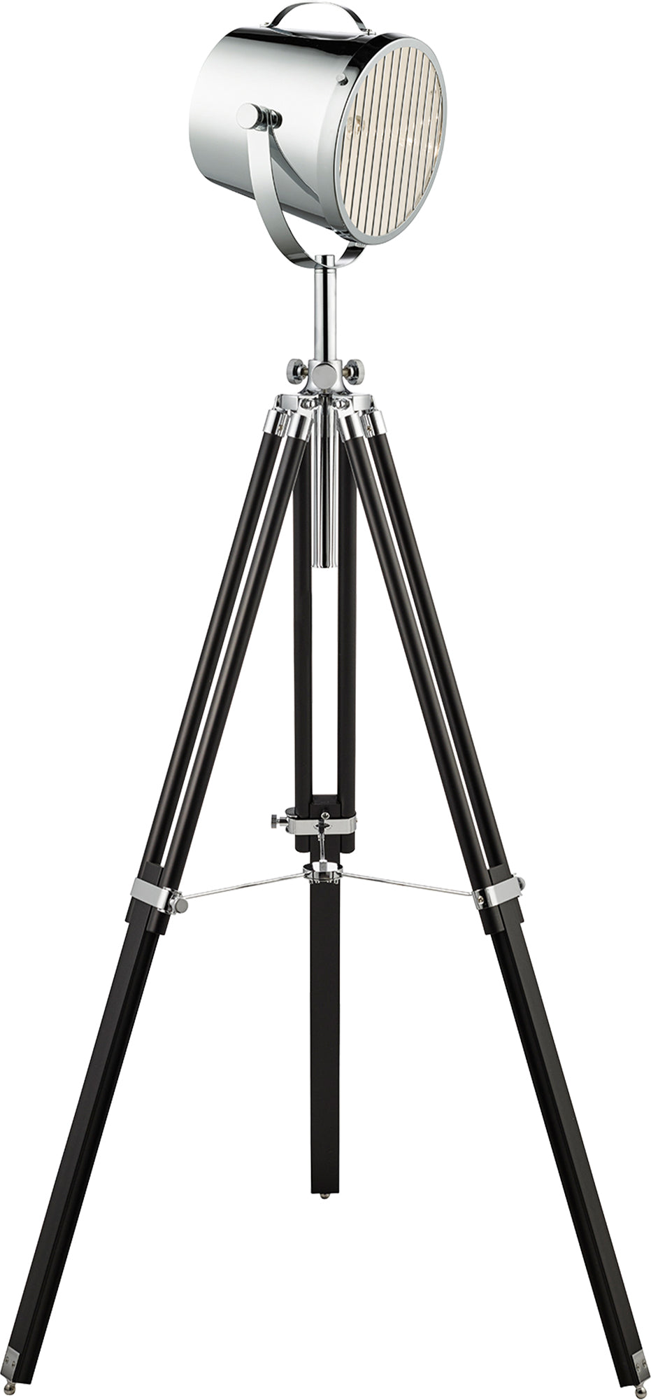 STUDIO Tripod Floor Lamp - Chrome Metal & Black Wood