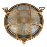 SEARCHLIGHT BULKHEAD Outdoor Wall/ Ceiling Light - Solid Brass Metal & Clear Ribbed Glass