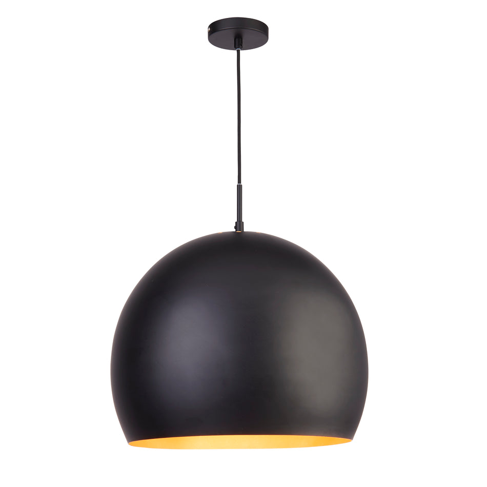 SEARCHLIGHT CHICAGO PENDANT - Matt Black Metal with Gold Inner
